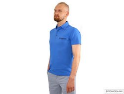 Мужское однотонное ярко-синее поло премиум класса с коротким рукавом на пуговицах, Германия