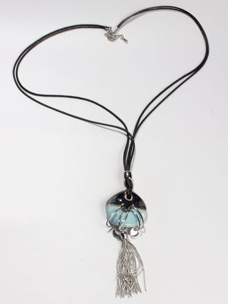 Подвеска "Керамический круг и цепочки" голубой