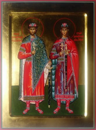 Борис и Глеб, Святые равноапостольные князья-страстотерпцы. Рукописная икона 22х28см.