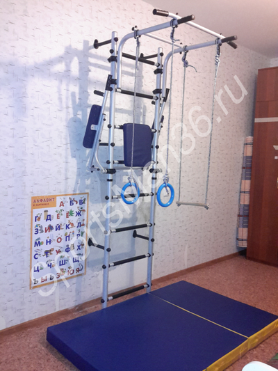 ДСК модель "Атлет", мат 1,5х1,0х0,1 м сине-желтый, кольца гимнастические, трапеция.