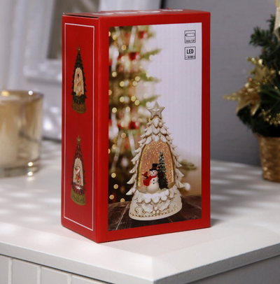 Новогодний снежный фонарик в виде ёлочки «Дед Мороз на олене» 9 × 15 × 4 см, Цвет Красный
