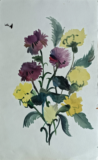 "Цветы" бумага акварель 1950-е годы