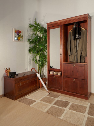 Шкаф для прихожей Дания комбинированный из массива сосны с тумбой для обуви 115 х 36 х 194