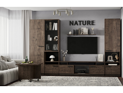 Композиция гостиной NATURE (НАТУРА) Дуб Апрель Темный-Черный