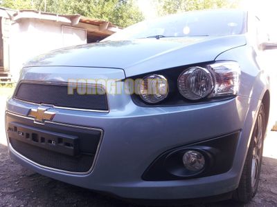 Защита радиатора Chevrolet Aveo 2012- black верх