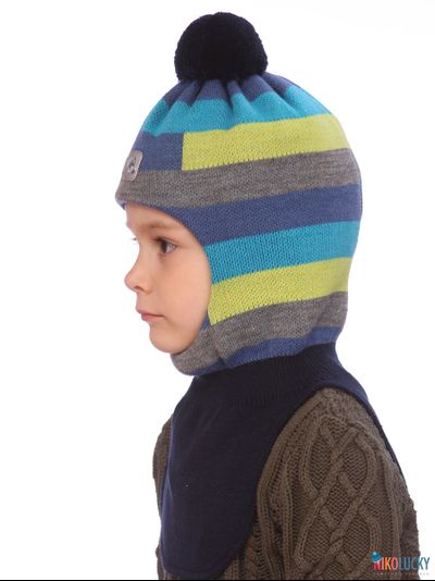 Шапка-шлем  20101-02 темно-синий,ярко-синий,салатовый р. 50-52