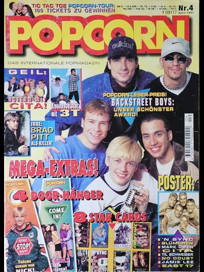 Popcorn Magazine April 1997 Backstreet Boys, Spice Girls, Cita, Brad Pitt, Tic Tac Toe, East 17, Blu
