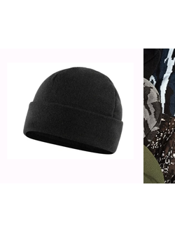 Шапка вязаная на флисе с отворотом (Цвет: Черный, зеленый, разноцветный)
