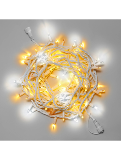 Гирлянда Нить 24В тёплый свет, 10м, 100 LED, белый провод каучук, соединяемая, 24V, IP65