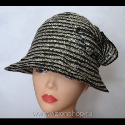 Летняя шляпа из льна Vizio Италия 4804 серебро с черным