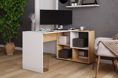 СКМУ-4 компьютерный стол угловой Белый с тиснением/Дуб Крафт Золотой