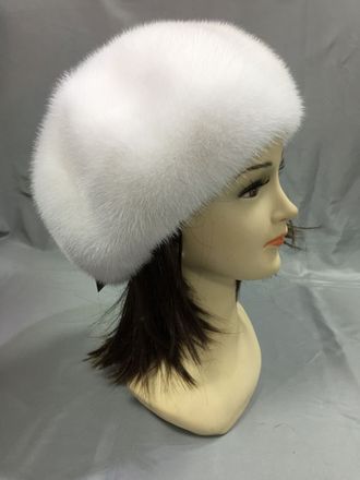 Женская норковая шапка берет Патиссон малый Лилия натуральный мех зимняя  белый Арт. ц-0150