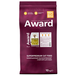 AWARD (Авард) Hairball & Indoor, сухой корм для кошек для выведения шерсти, Утка с курицей, 10 кг