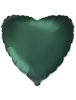 Шар (18''/46 см) Сердце, Темно-зеленый, Сатин