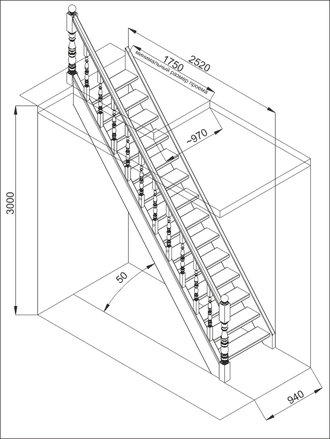 Прямая деревянная лестница «Престиж» Л-01