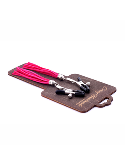 CH-8203 Зажимы на соски «прищепки» с кисточками из замши (Фуксия)