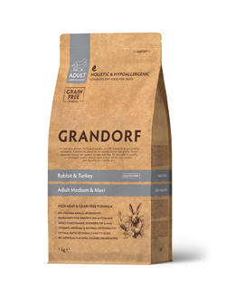Grandorf (Грандорф): сухой беззерновой корм для собак Кролик с индейкой, 1 кг
