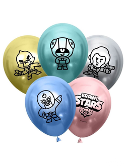 Шары с рисунком хром микс Бравл Старс, 6 шт