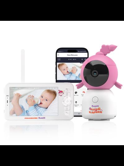 Видеоняня Ramili Baby RV100NUSHA Нюша, Малышарики, с креплением, Wi-Fi моторизированная видеоняня с креплением + монитор с диагональю 12,7 см., интерком, DVR, 2k