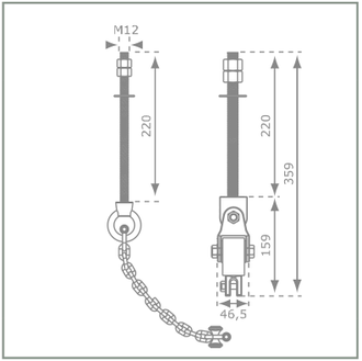Шарнирный подвес для качелей гнездо KBT повышенной прочности, сквозной, нерж. сталь (длина болта 220 мм), со страхующим элементом, арт. 817.002.020.001