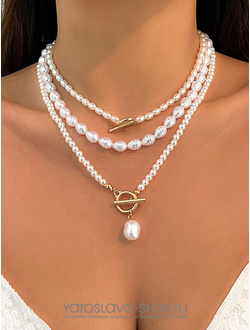 Арт: АЛ-246. Ожерелье 3 нитки жемчуг.