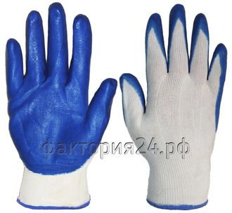 Перчатки нейлоновые с НИТРИЛОВЫМ обливом синие (код 0103)