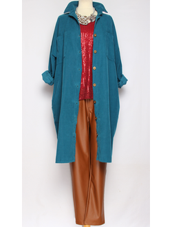 Платье-рубашка Бохо "Вельвет " морская волна до р.54