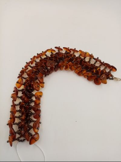 Браслет  из Чешского бисера с янтарем