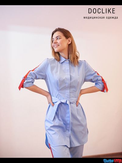 БЛУЗА DOCLIKE DL492/1 голубая с лентой