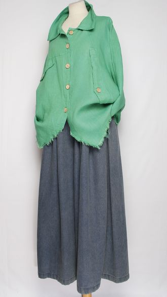 Блуза-жакет лён "КЛАПАНЫ ВИНТАЖНАЯ " яблоко, бирюзовая р.48-56