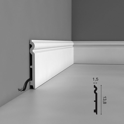 Плинтус ORAC Decor SX138, дюрополимерный, влагостойкий, ударопрочный, под покраску, длина 2 метра