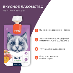 Wanpy Cat (Ванпи кэт) Лакомство для кошек Мясной мусс из утки и тыквы, 90 г