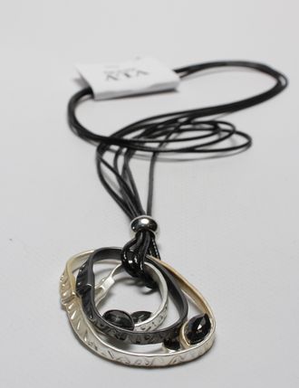 Подвеска "Гнутые овалы и бусины" серебро и тёмный металл