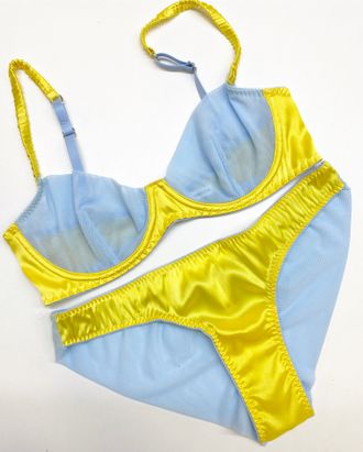 Clarissa yellow silk and blue mesh