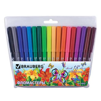 Фломастеры BRAUBERG "Wonderful butterfly", 18 цветов, вентилируемый колпачок, пласт. упаковка, увеличенный срок службы, 150523, 6 наборов
