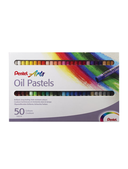 Пастель масляная художественная PENTEL "Oil Pastels", 50 цветов, круглое сечение, картонная упаковка, PHN4-50