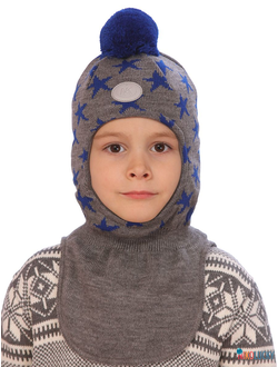 Шапка-шлем "Звездопад" 20202-08, цвет серый, ярко-синий р. 48-50