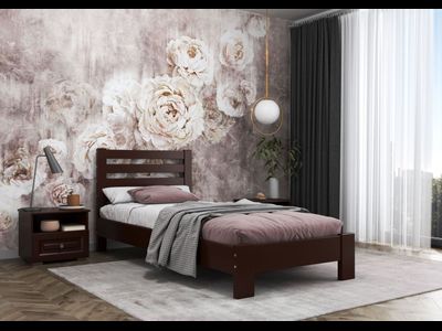 Кровать &quot;Вероника&quot; орех тёмный с ламелями из массива сосны (Браво мебель)