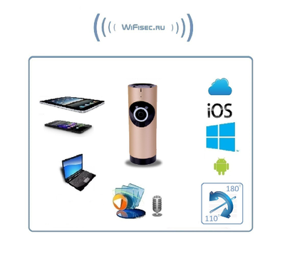 Видеоняня /WiFi IP видеокамера панорамная 180*110*  с DVR (fishR), HD (360EyeS)