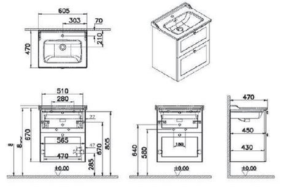 Модуль с классической раковиной, Vitra Root Classic, 60 см, 2 ящика, матовый темно-синий, 68853