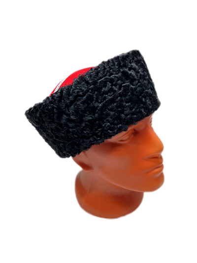 Кубанка из Черного каракуля 10см - Красный верх