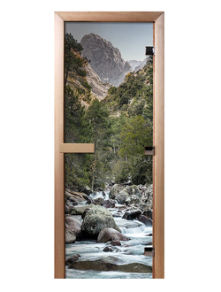 Дверь Стеклянная фотопечать «Речка» 8мм (3 петли)  Размер (с коробкой): 1,9м*70см