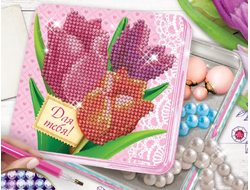 Набор для творчества: Алмазная мозаика на шкатулке "Тюльпаны", 14 х 14 см