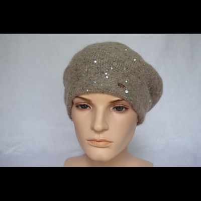 Вязаный женский берет с пайетками Vizio Италия 6917 ореховый