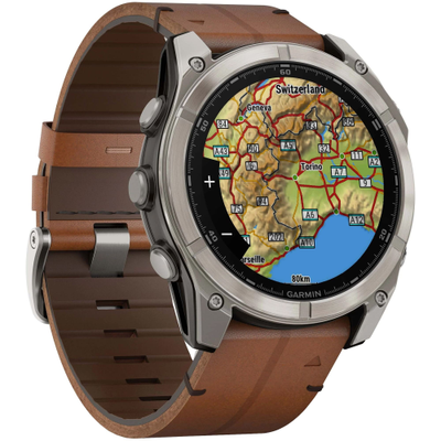 Часы Garmin Fenix 8 -51mm AMOLED Sapphire Bare Titanium / Black / Chestnut Leather Band