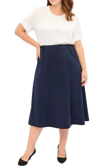 Женская удлиненная юбка на резинке арт. 11724-4202 (Цвет темно-синий) Размеры 52-82
