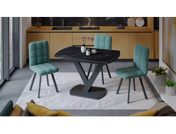 Стол обеденный раздвижной Салерно Тип 1 Черный муар/Стекло черный мрамор