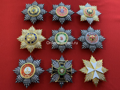Коллекция звезд орденов Российской Империи со стразами, 9 штук без повторов! Копии LUX!