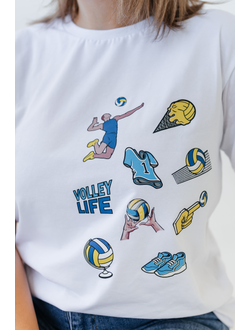 Футболка повседневная белая Volleylife (со стикерами) размер 42-48