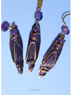 Тайна Восточной Колдуньи. Волшебный комплект украшений из холодного фарфора с натуральным аметистом